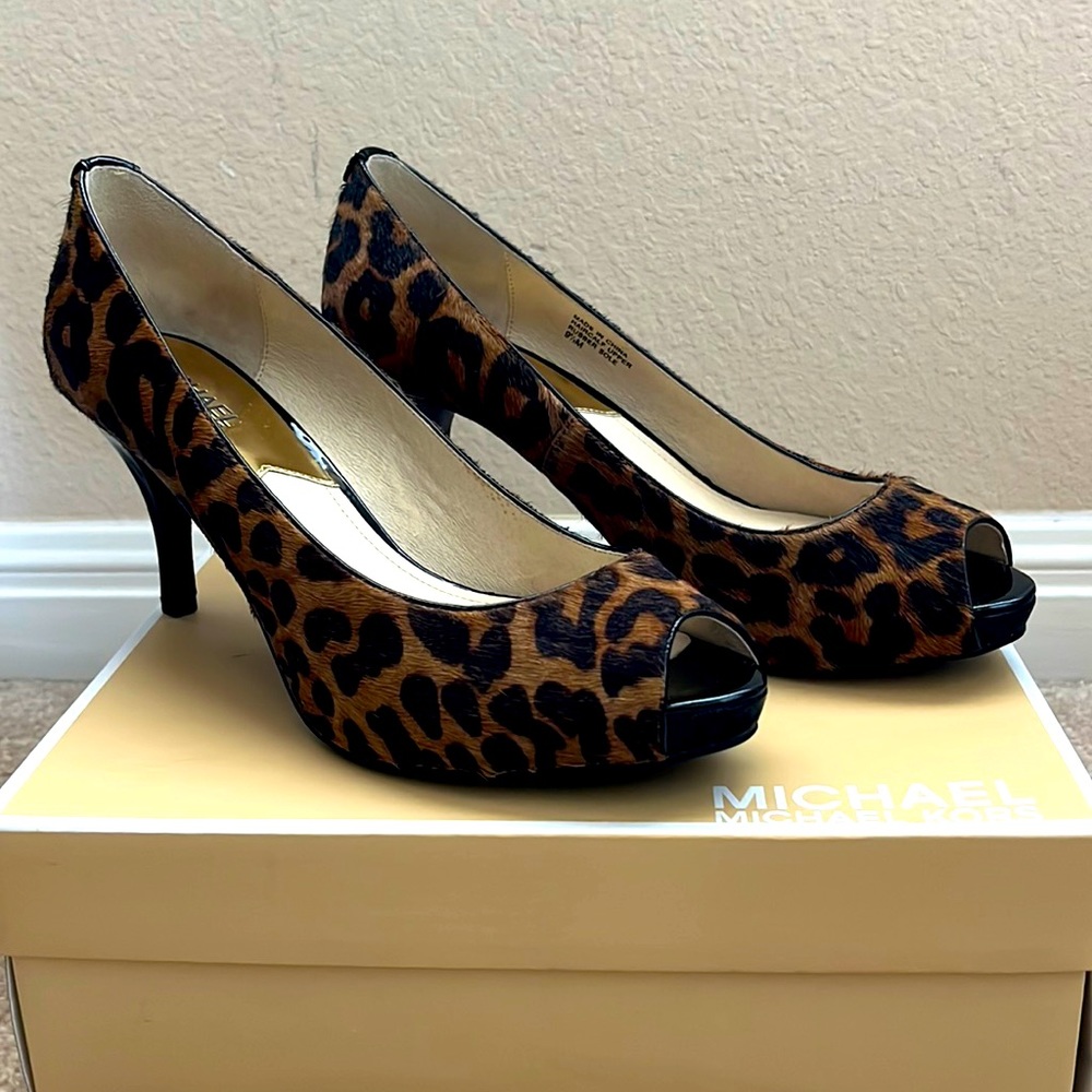 New Michael Kors calf hair peep toe pumps